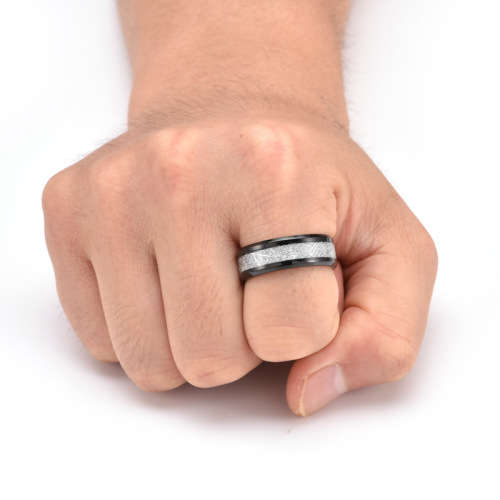WOW!!! Mens Meteorite Design Black Titanium Wedding Band. Ring Size 11